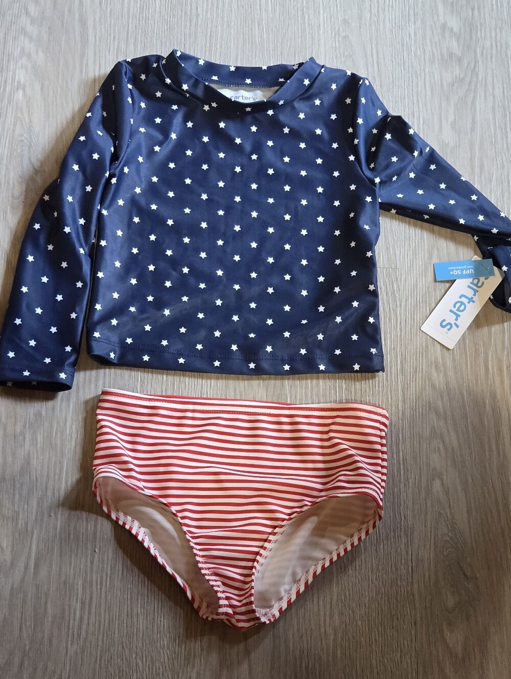 Carter's Navy Star Rashguard with Red & White Stripe 2 Pcs Swim Suit NWT
